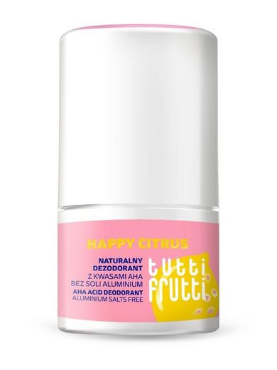 Tutti frutti, Happy Citrus, naturalny dezodorant kwasowy bez soli aluminium + kwasy AHA, 50 ml