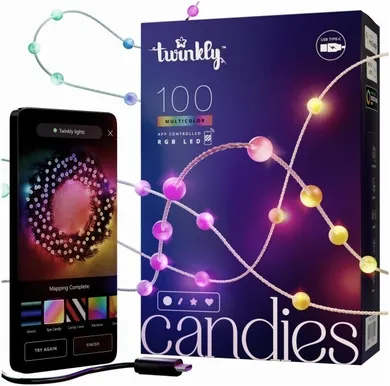Twinkly, lampki w kształcie pereł, RGB, 100 LED, zielony przewód, USB-C