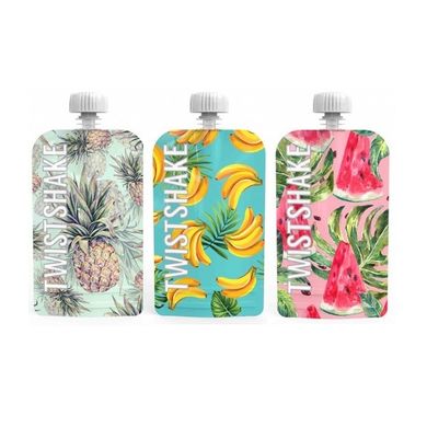 Twistshake, wielorazowe saszetki na pokarm z zakrętkami, 100 ml, 3 szt.