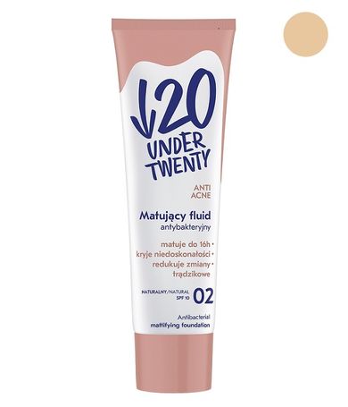 Under Twenty, Anti Acne, matujący fluid antybakteryjny, 02 Naturalny, 30 ml