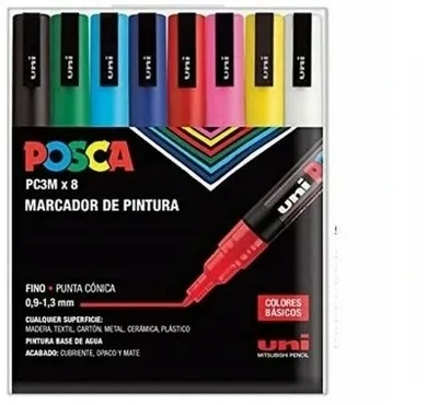 Uni, Posca, marker pigmentowy, PC-3M, 8-kolorów