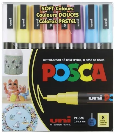 Uni, Posca, marker pigmentowy, PC-3M, 8-kolorów Soft Colors