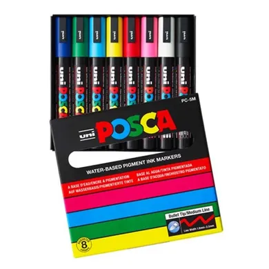 Uni, Posca, marker pigmentowy, PC-5M, 8-kolorów
