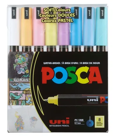 Uni, Posca, markery 0.7 mm, pastelowe kolory, PC-1MR