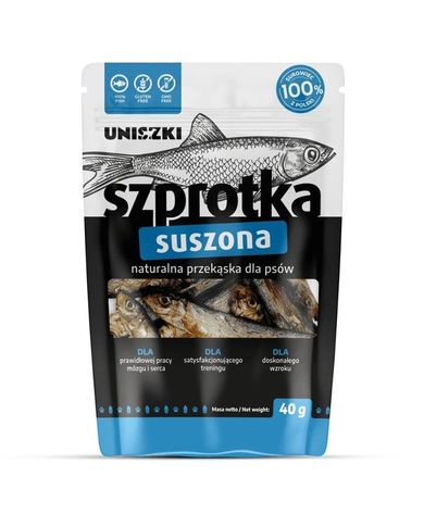 Uniszki, szprotka suszona, przysmak dla psa, 40g