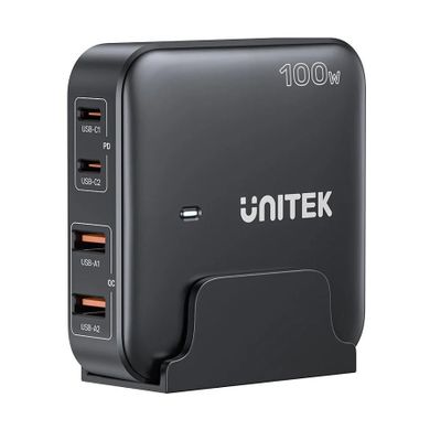 Unitek, ładowarka biurkowa, GAN 100W 2XUSB-A 2XUSB-C, czarna