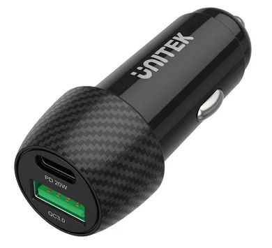 Unitek, ładowarka samochodowa, 38w, USB-A USB-C, Qc3.0, P1400a