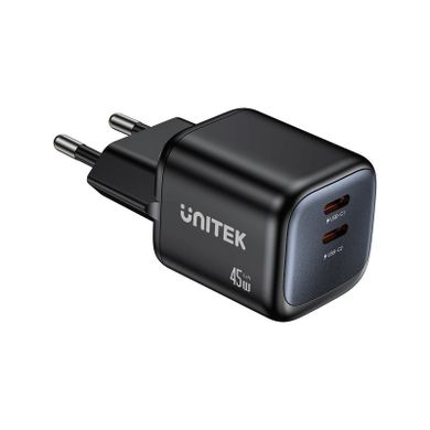 Unitek, ładowarka sieciowa, 2xGAN 45W, 2xUSB-C, PD 3.0, czarna