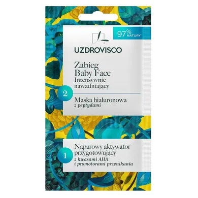 Uzdrovisco, zabieg baby face, intensywnie nawadniający maska hialuronowa z peptydami z aktywatorem, 8 ml