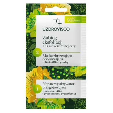 Uzdrovisco, zabieg eksfoliacji dla nieskazitelnej cery maska złuszczająco-oczyszczająca z AHA i BHA i glinką z aktywatorem, 8 ml