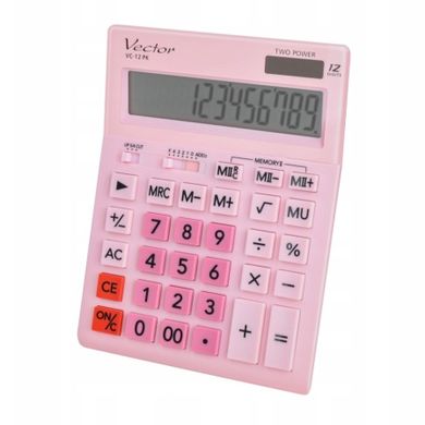 Vector, kalkulator biurowy, różowy, 12 cyfrowy wyświetlacz