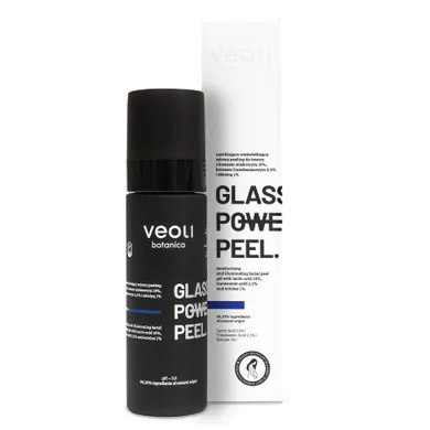 Veoli Botanica, Glass Skin Power Peel, nawilżająco-rozświetlający żelowy peeling do twarzy z kwasem mlekowym, 10% traneksamowym, 2.5% i ektoiną, 1%, 30 ml