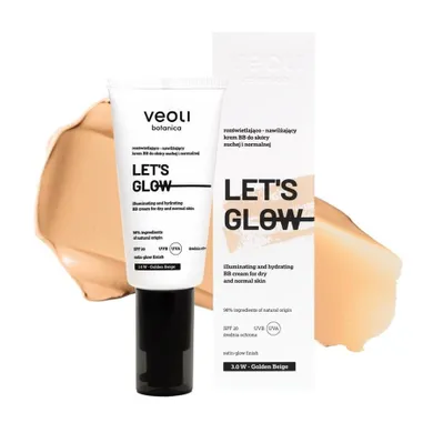 Veoli Botanica, Let's Glow, rozświetlająco-nawilżający krem BB do skóry suchej i normalnej, 3.0 W Golden Beige, 30 ml