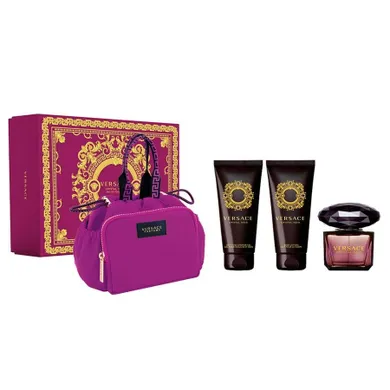 Versace, Crystal Noir, zestaw, woda toaletowa, spray, 90 ml + balsam do ciała, 100 ml + żel pod prysznic, 100 ml + torba kosmetyczna