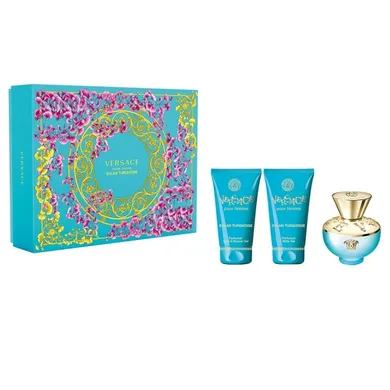 Versace, Dylan Turquoise Pour Femme, zestaw, woda toaletowa spray, 50 ml + żel pod prysznic, 50 ml + balsam do ciała, 50 ml