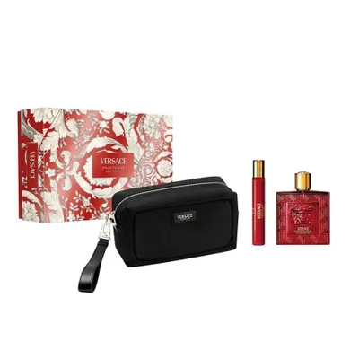 Versace, Eros Flame, zestaw: woda perfumowana, spray, 100 ml + miniatura wody perfumowanej, spray, 10 ml + kosmetyczka