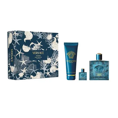 Versace, Eros, zestaw: perfumy, spray, 100 ml + perfumy, spray, 5 ml + żel pod prysznic, 150 ml