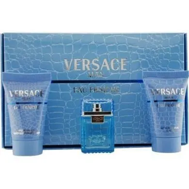 Versace, Man Eau Fraiche, Zestaw upominkowy, Woda toaletowa 5 ml + żel pod prysznic 25 ml + balsam po goleniu 25 ml