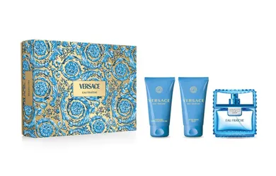 Versace, Man Eau Fraiche, zestaw: woda toaletowa, spray, 50 ml + żel pod prysznic, 50 ml + balsam po goleniu, 50 ml