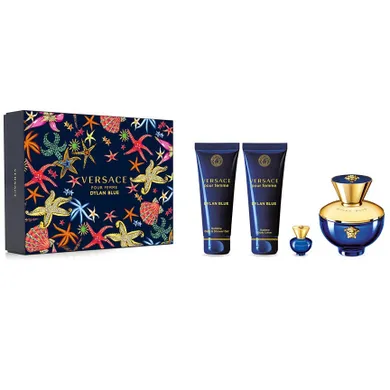 Versace, Pour Femme Dylan Blue, zestaw: woda perfumowana, spray, 100 ml + miniatura wody perfumowanej, 5 ml + żel pod prysznic, 100 ml + balsam do ciała, 100 ml