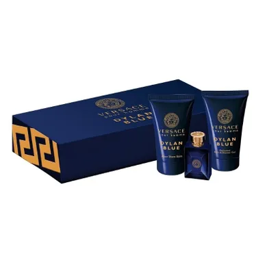 Versace, Pour Homme Dylan Blue, zestaw, miniatura wody toaletowej, 5 ml + balsam po goleniu, 25 ml + żel pod prysznic, 25 ml