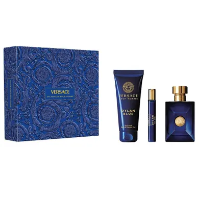 Versace, Pour Homme Dylan Blue, zestaw woda toaletowa spray, 100 ml + żel pod prysznic, 150 ml + woda toaletowa spray, 10 ml