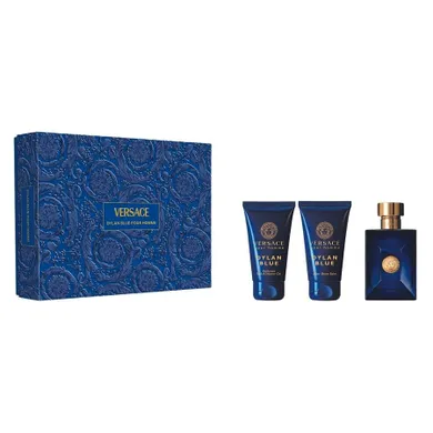 Versace, Pour Homme Dylan Blue, zestaw, woda toaletowa, spray, 50 ml + balsam po goleniu, 50 ml + żel pod prysznic, 50 ml