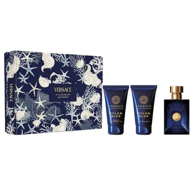 Versace, Pour Homme Dylan Blue, zestaw: woda toaletowa, spray, 50 ml + żel pod prysznic, 50 ml + balsam po goleniu, 50 ml