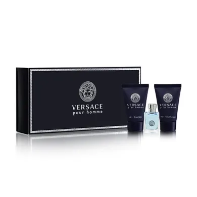 Versace, Pour Homme, zestaw, miniatura wody toaletowej, 5 ml + balsam po goleniu, 25 ml + szampon, 25 ml