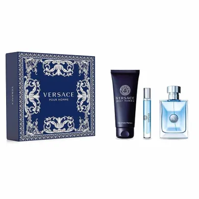 Versace, Pour Homme, zestaw: woda toaletowa, spray, 100 ml + żel pod prysznic, 150 ml + woda toaletowa, spray, 10 ml