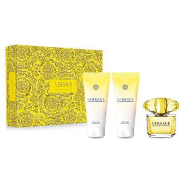 Versace, Yellow Diamond, zestaw: woda toaletowa, spray, 50 ml + balsam do ciała, 50 ml + żel pod prysznic, 50 ml