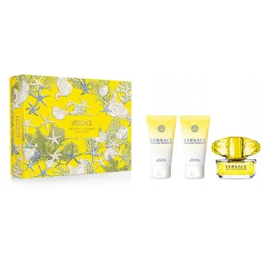 Versace, Yellow Diamond, zestaw: woda toaletowa, spray, 50 ml + żel pod prysznic, 50 ml + balsam do ciała, 50 ml