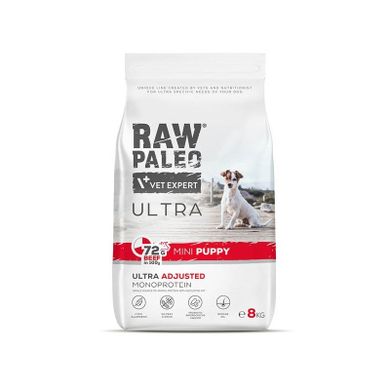 VetExpert, Raw Paleo Ultra, wołowina, mini, puppy, karma sucha dla psów, 8 kg