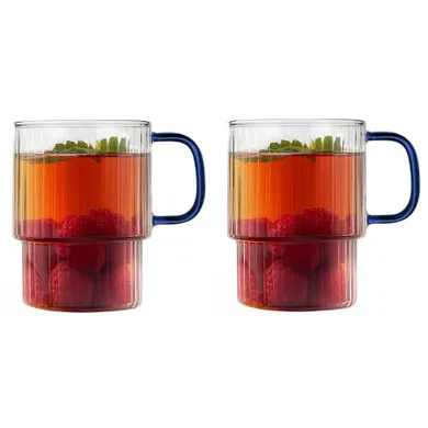 Vialli Design, Livio, szklanki ryflowane z niebieskim uchem, 350 ml, 2 szt.