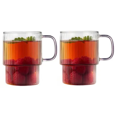 Vialli Design, Livio, szklanki ryflowane z różowym uchem, 350 ml, 2 szt.