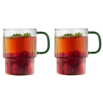 Vialli Design, Livio, szklanki ryflowane z zielonym uchem, 350 ml, 2 szt.