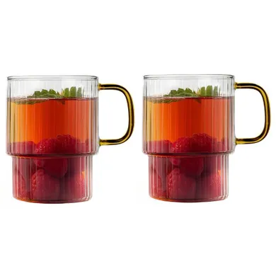 Vialli Design, Livio, szklanki ryflowane z żółtym uchem, 350 ml, 2 szt.