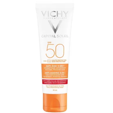 Vichy, Capital Soleil, krem przeciwstarzeniowy do twarzy 3w1 SPF50, 50 ml