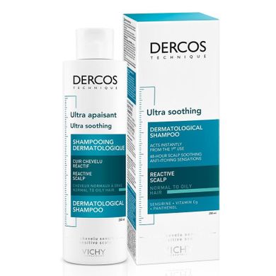 Vichy, Dercos Ultra Soothing, szampon ultrakojący do włosów normalnych i przetłuszczających się, 200 ml