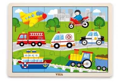 Viga, Pojazdy w mieście, puzzle na podkładce, 24 elementy