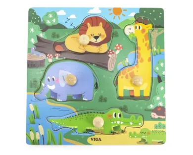 Viga, puzzle z rączką, dzikie zwierzęta, 4 elementy