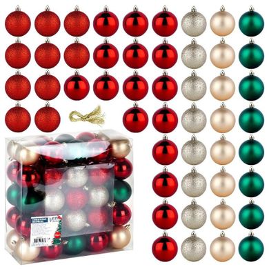 Vilde, bombki choinkowe, nietłukące, czerwone, zielone, szampańskie, 6 cm, 50 szt.