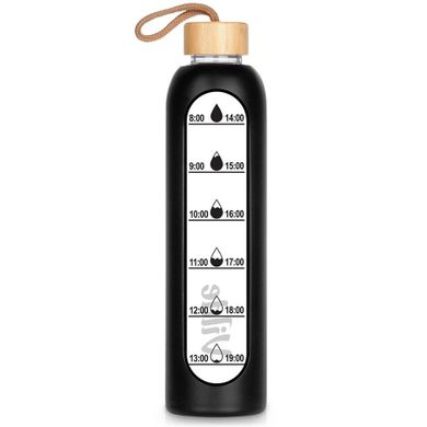 Vilde, butelka na wodę, szklana z silikonowym pokrowcem, czarna, 1l