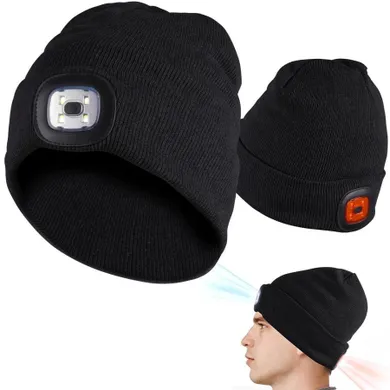 Vilde, czapka beanie z latarką, czarna