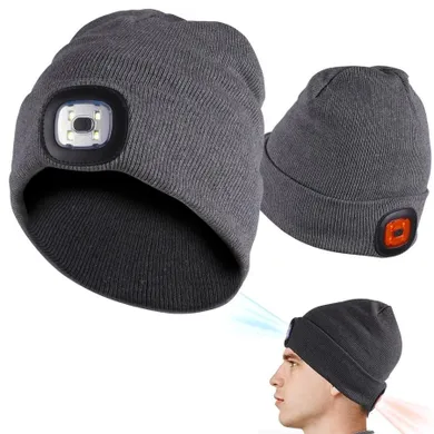 Vilde, czapka beanie z latarką, szara