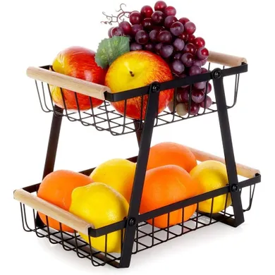 Vilde, koszyk na owoce, metalowy czarny, 2-poziomowy