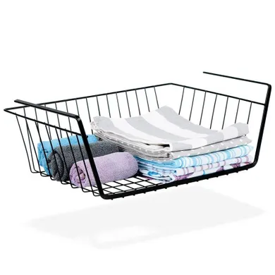 Vilde, koszyk podwieszany pod półkę, metalowy, czarny, 40,5-26,5-14,5 cm