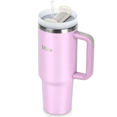 Vilde, kubek termiczny z uchwytem, stalowy, różowy, 1,2l