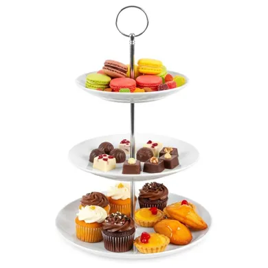 Vilde, patera porcelanowa, biała, 3-piętrowa, 34 cm