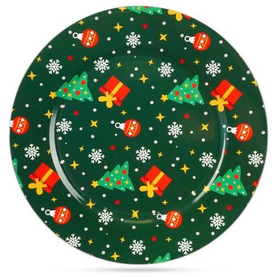Vilde, podtalerz świąteczny dekoracyjny, zielony, choinki, 33 cm